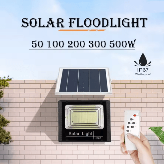 SolarBright 500W Outdoor LED Floodlight with Remote and Solar Panel
