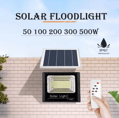 SolarBright 500W Outdoor LED Floodlight with Remote and Solar Panel