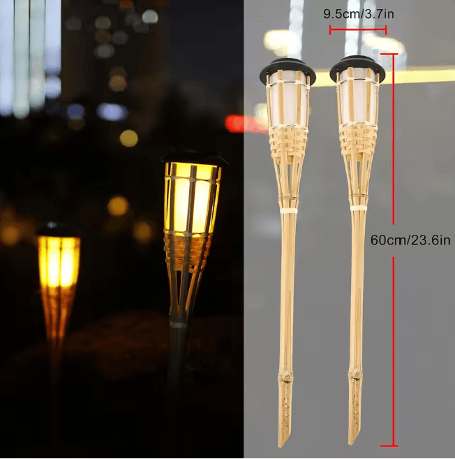 BambooGlow Solar Flame Effect Garden Torch Light Outdoor Waterproof Decoration 2