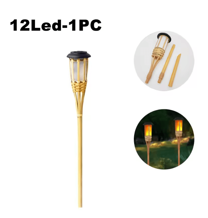 BambooGlow Solar Flame Effect Garden Torch Light Outdoor Waterproof Decoration 3