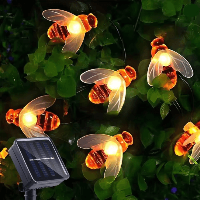 HoneyGlow Solar Bee String Lights Outdoor Garden Decor 20 LED