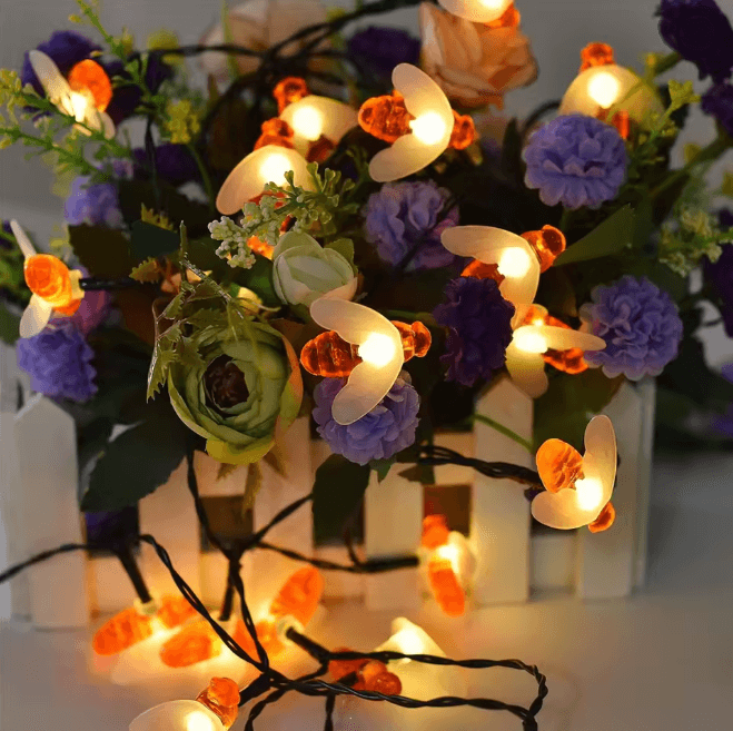 HoneyGlow Solar Bee String Lights Outdoor Garden Decor 20 LED 3