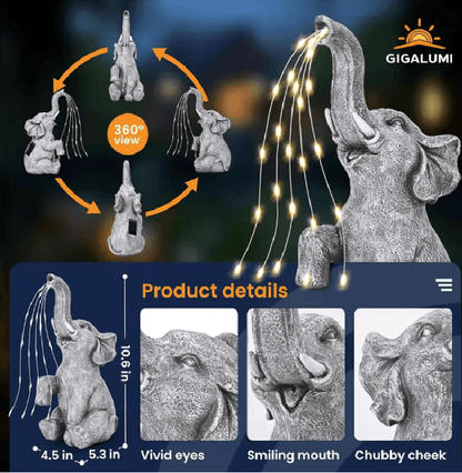 EleLight Solar Elephant Statue With String Lights For Garden And Patio Decor 1