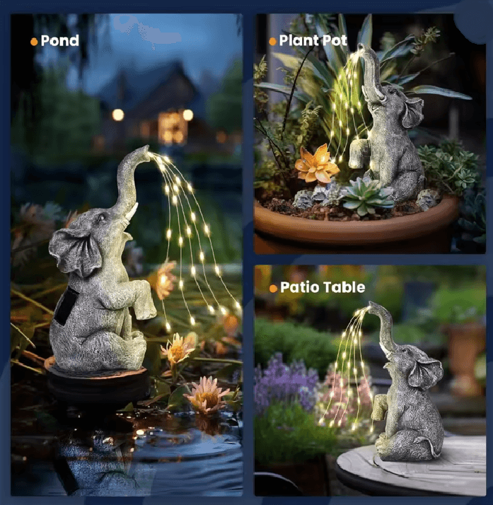 EleLight Solar Elephant Statue With String Lights For Garden And Patio Decor 2
