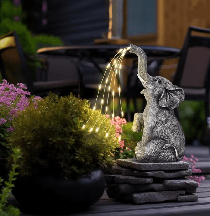 EleLight Solar Elephant Statue With String Lights For Garden And Patio Decor 3