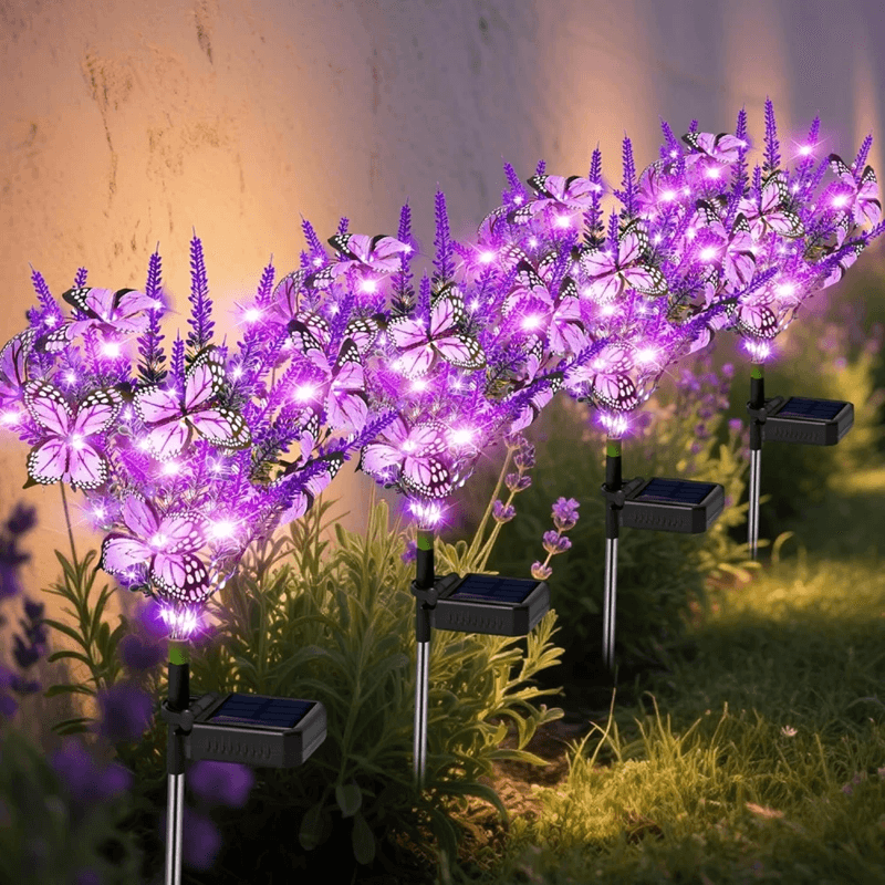 GardenGlow Lavender Butterfly Solar Stakes Yard Lights