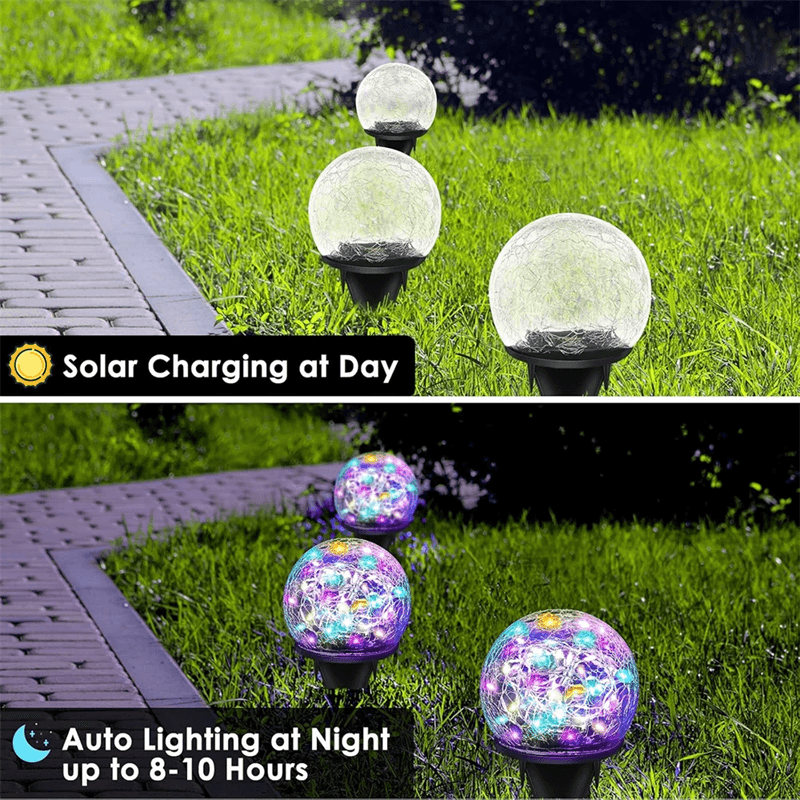 LumiGlobe Cracked Glass Solar Pathway Light Outdoor Waterproof Garden Lamp 2