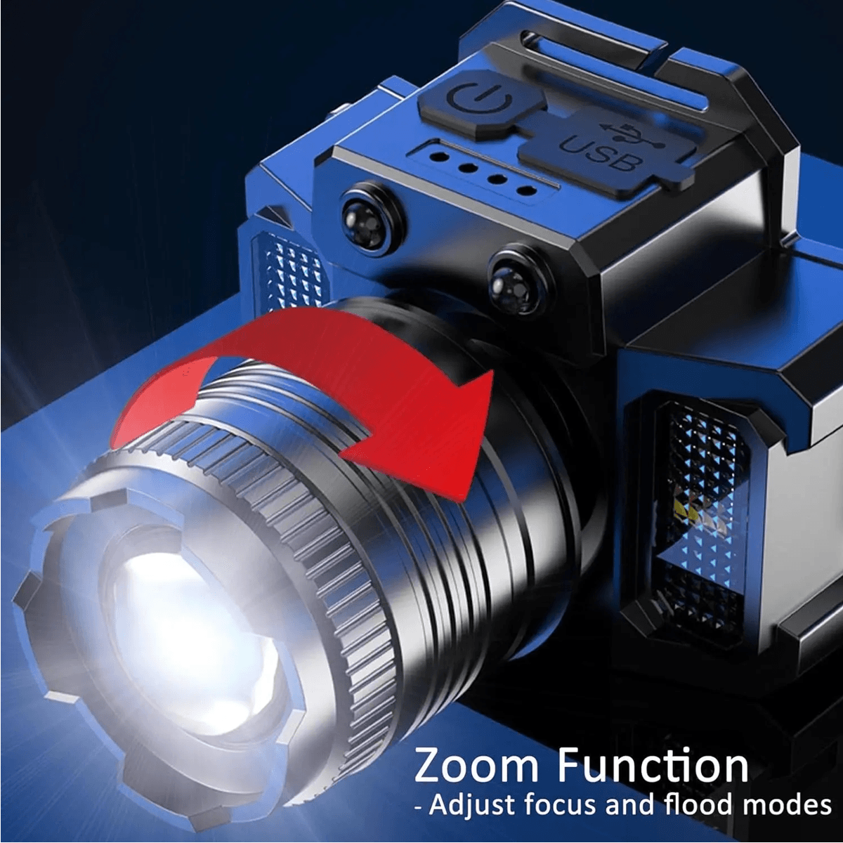 BrightBeam Smart Sensor USB Rechargeable LED Headlamp – Outdoor Zoom Head Torch