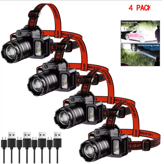 BrightBeam Smart Sensor USB Rechargeable LED Headlamp  Outdoor Zoom Head Torch 5