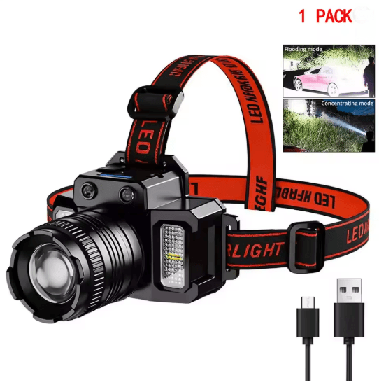 BrightBeam Smart Sensor USB Rechargeable LED Headlamp  Outdoor Zoom Head Torch 3