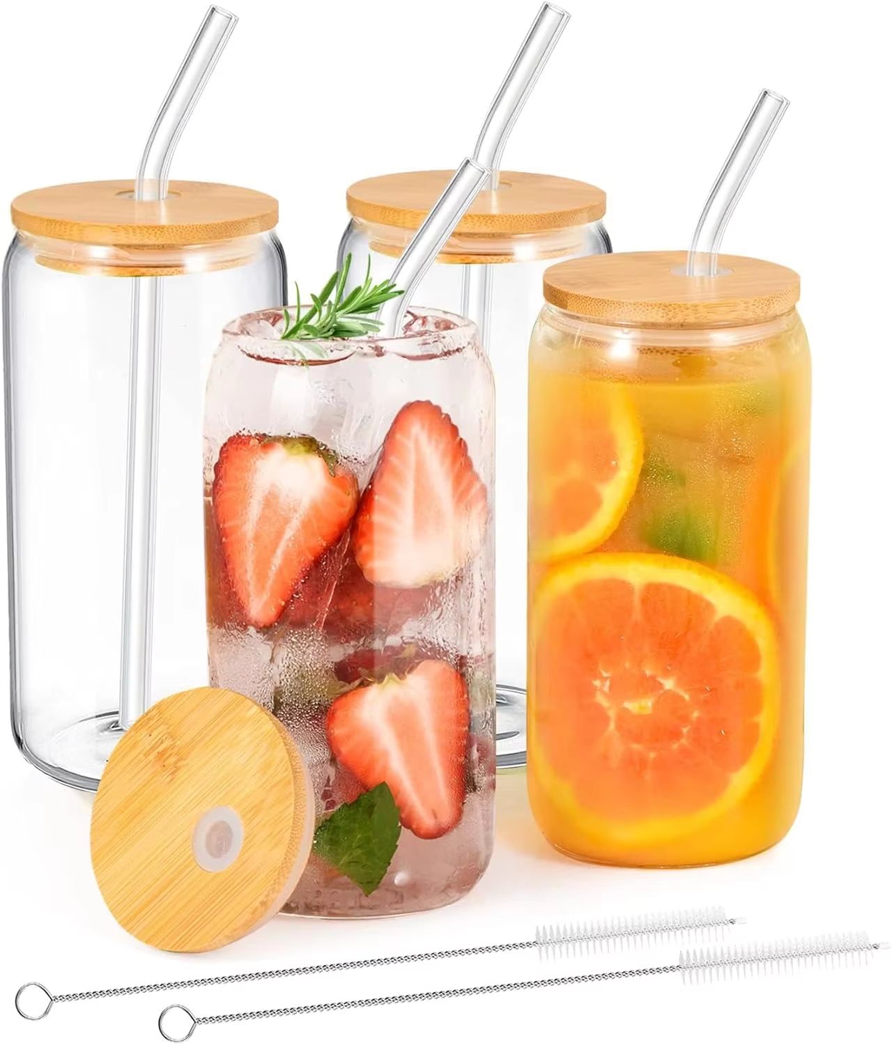 18.6oz Glass Cup with Lid and Straw for Bubble Tea Coffee and Milk Drinks