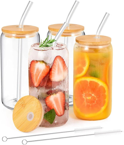 18.6oz Glass Cup with Lid and Straw for Bubble Tea Coffee and Milk Drinks