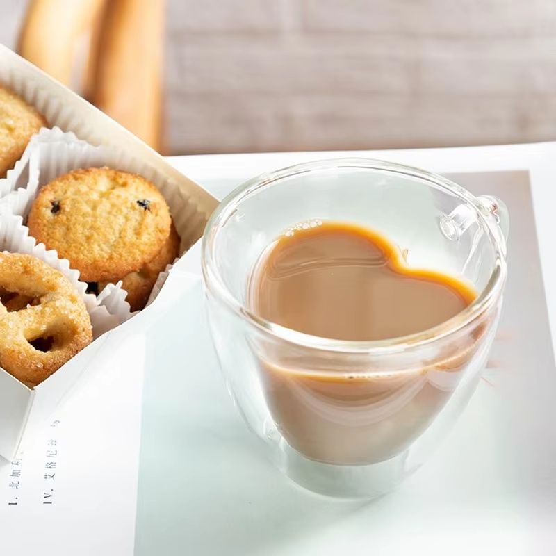 Heart Shaped Double Wall Glass Mug Set For Couples Heat Resistant Coffee Tea Espresso Wine Cups 1