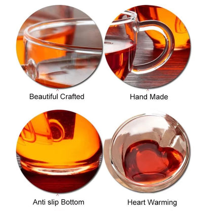 Heart Shaped Double Wall Glass Mug Set For Couples Heat Resistant Coffee Tea Espresso Wine Cups 3