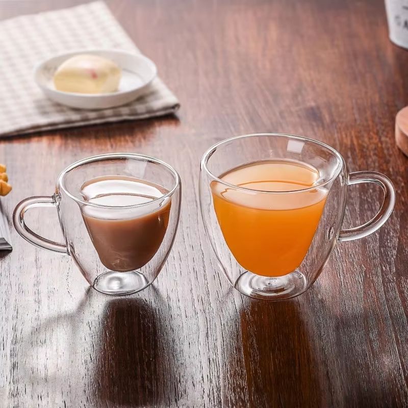 Heart Shaped Double Wall Glass Mug Set For Couples Heat Resistant Coffee Tea Espresso Wine Cups 4