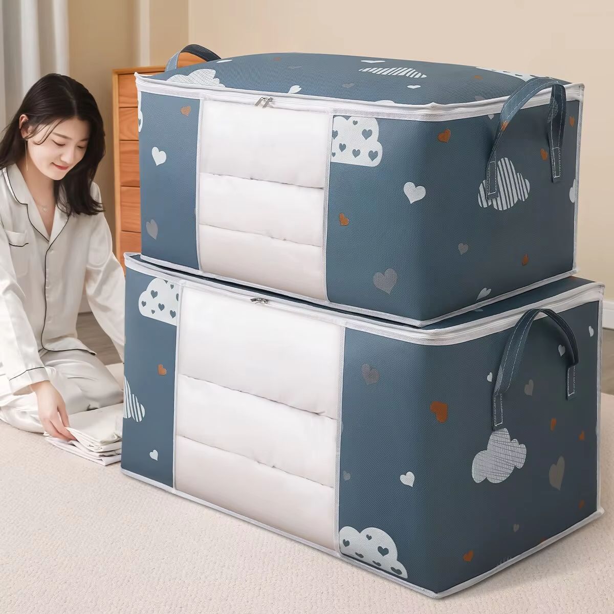 Large Capacity Clothes Storage Bag Organizer with Reinforced Handle for Blankets Bedding and Clothes Foldable Storage Ba