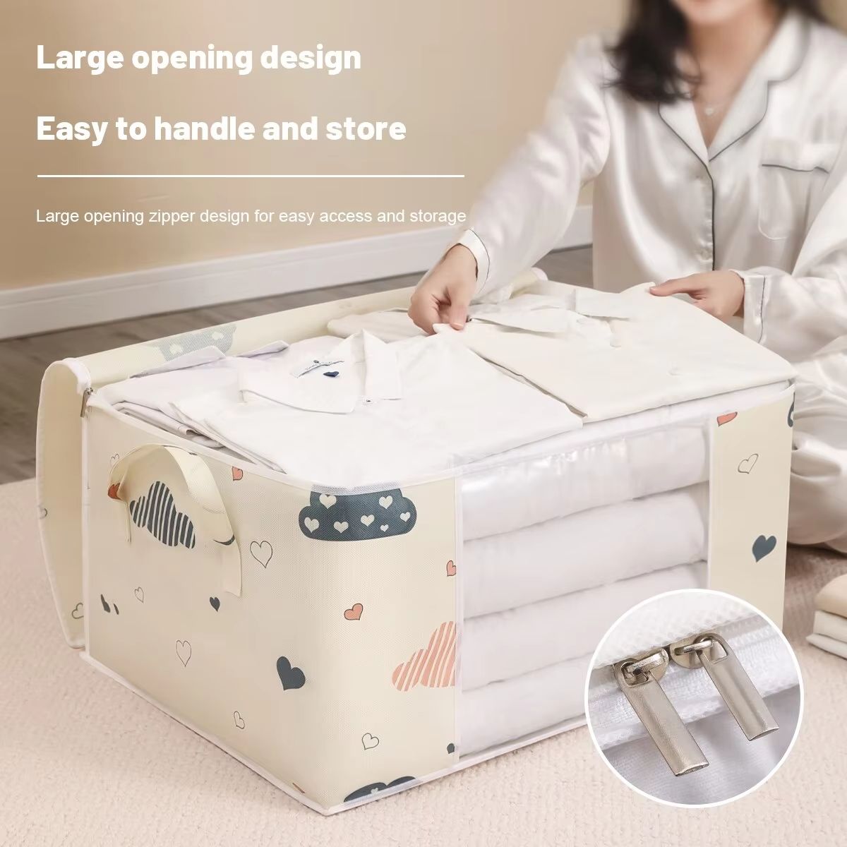Large Capacity Clothes Storage Bag Organizer With Reinforced Handle For Blankets Bedding And Clothe 4