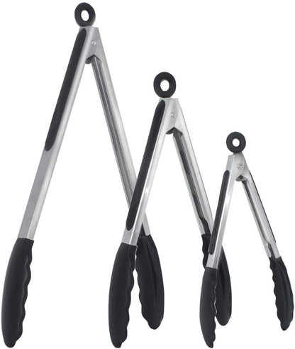 Silicone Kitchen BBQ Tongs, Stainless Steel Cooking Tongs, Locking Non Slip Food Tongs with Silicone Tips