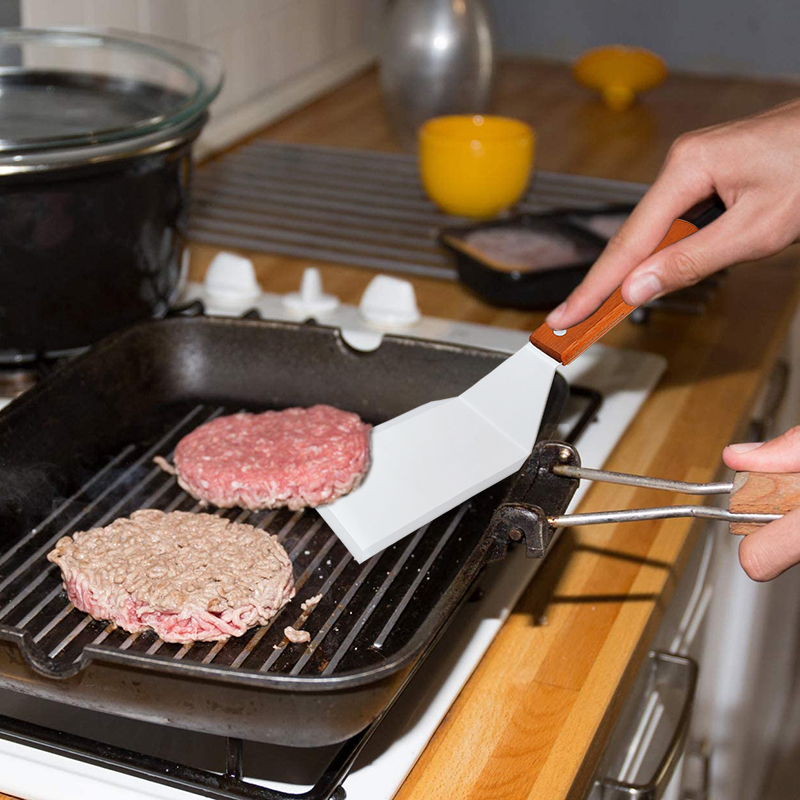 Stainless Steel Square Head Steak Cooking Spatula Wood Handle Pizza Shovel Pancake Beef Turner Scra 1