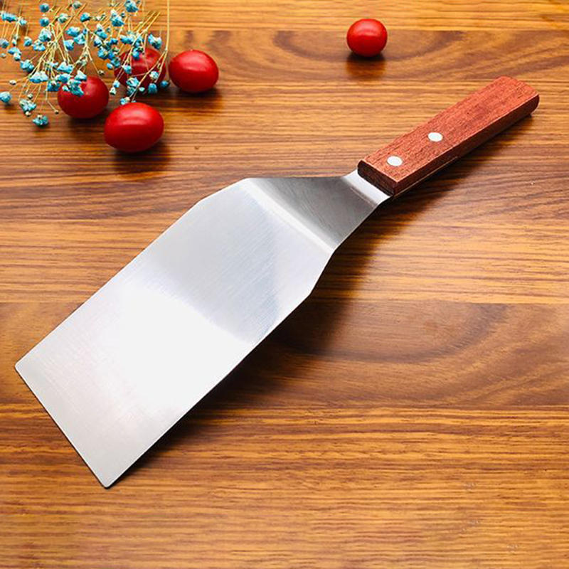 Stainless Steel Square Head Steak Cooking Spatula Wood Handle Pizza Shovel Pancake Beef Turner Scra 2