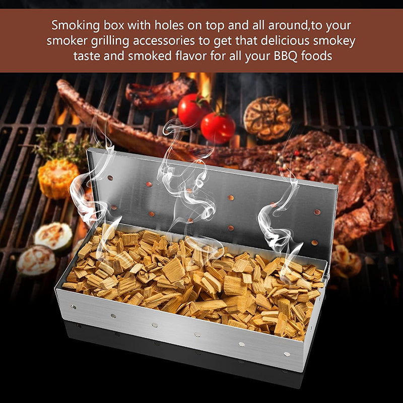 Smoker Box for Wood Chips, Stainless Steel BBQ Grilling Accessories, Wont Warp on Gas Grill or Charcoal Grill