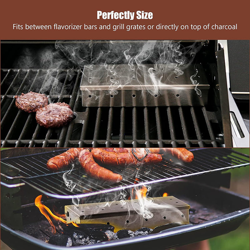 Smoker Box for Wood Chips, Stainless Steel BBQ Grilling Accessories, Wont Warp on Gas Grill or Charcoal Grill