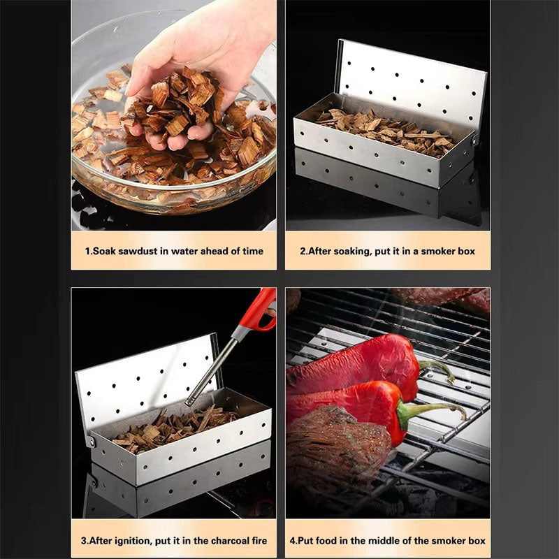Smoker Box for Wood Chips, Stainless Steel BBQ Grilling Accessories, Wont Warp on Gas Grill or Charcoal Grill
