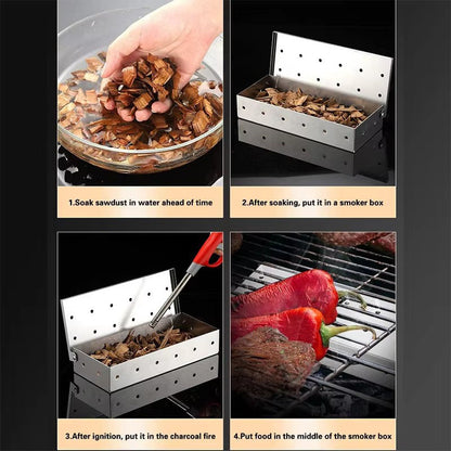 Smoker Box for Wood Chips, Stainless Steel BBQ Grilling Accessories, Wont Warp on Gas Grill or Charcoal Grill