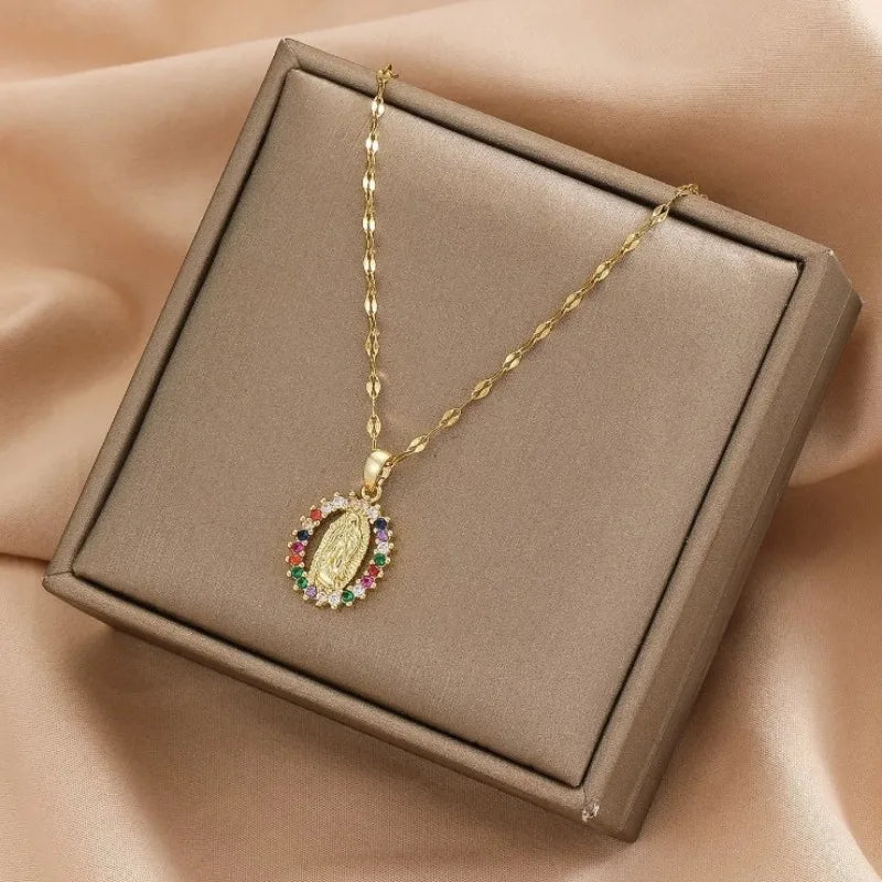 Gorgeous Women's All Sky Star Micro Inlaid Colorful Zircon Necklace, European and American Fashion Virgin