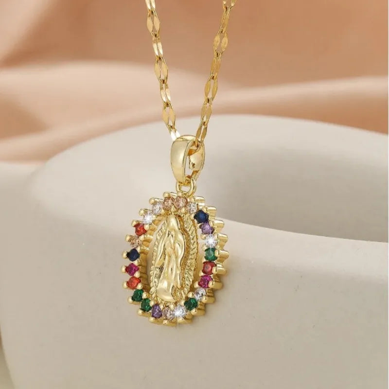 Gorgeous Women's All Sky Star Micro Inlaid Colorful Zircon Necklace, European and American Fashion Virgin
