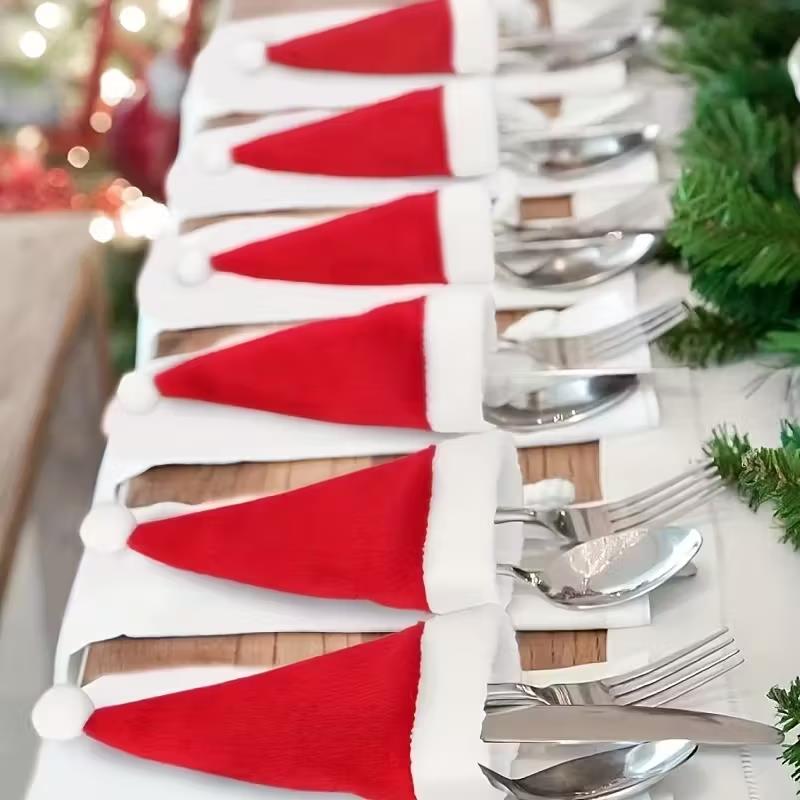 Fork Knife Cutlery Bag Christmas, Mini Christmas Hat Tableware Holders, New Year Party Home Table Decoration