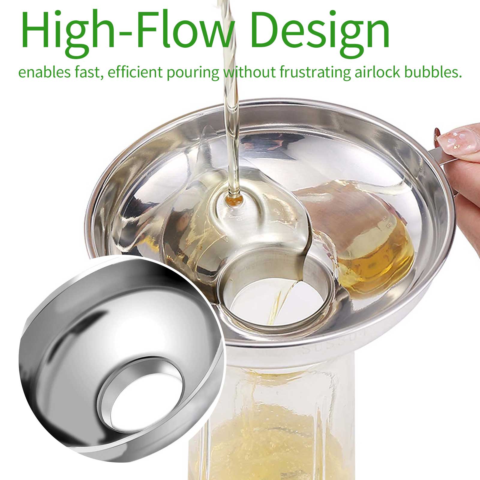 Stainless Steel Canning Funnel with Handle, Wide and Regular Jar Funnel for Liquids, Jams, Oils, Spices, Powder