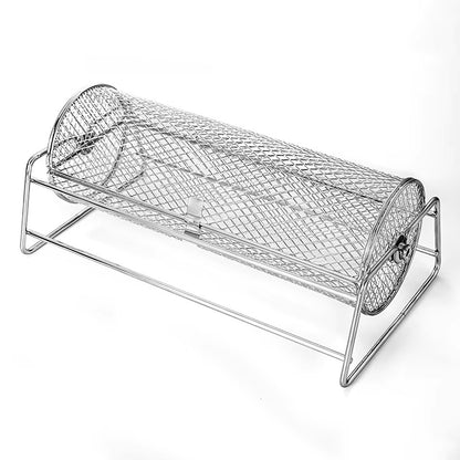 Stainless Steel Rolling BBQ Grill Mesh Basket, Rotisserie Grill Basket Roll, Barbecue Cage Roaster for Outdoor Cooking