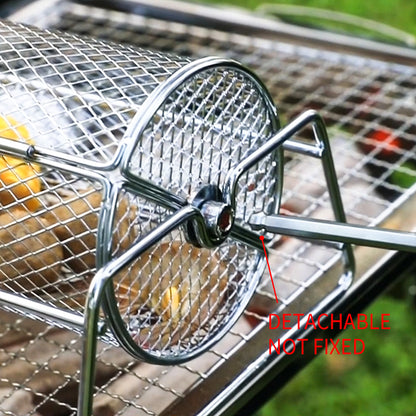 Stainless Steel Rolling BBQ Grill Mesh Basket, Rotisserie Grill Basket Roll, Barbecue Cage Roaster for Outdoor Cooking