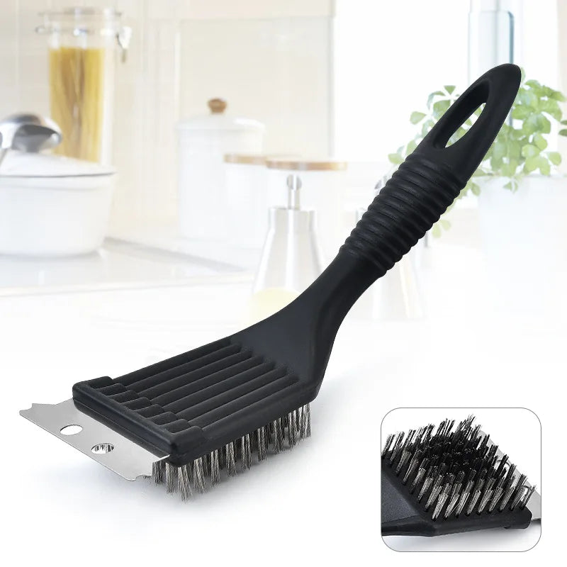 Barbecue Grill Brush, Steel Wire Bristles, Durable BBQ Cleaning Tool, Outdoor Home Cooking Gas Kit Accessory