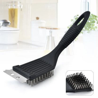 Barbecue Grill Brush, Steel Wire Bristles, Durable BBQ Cleaning Tool, Outdoor Home Cooking Gas Kit Accessory