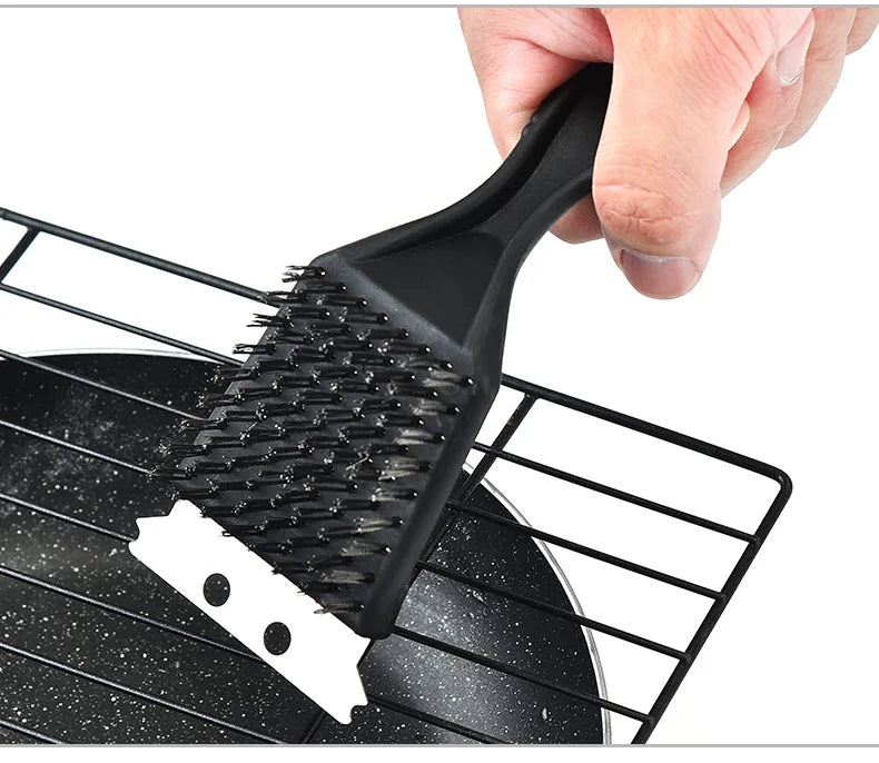 Barbecue Grill Brush, Steel Wire Bristles, Durable BBQ Cleaning Tool, Outdoor Home Cooking Gas Kit Accessory