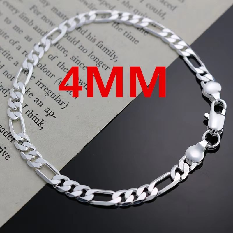 Noble 925 Silver 4MM Chain Bracelet And Necklace Jewelry Set For Men And Women 1