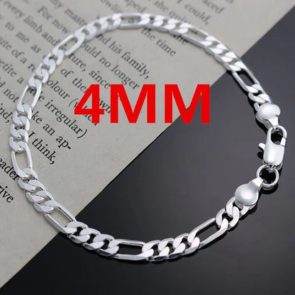 Noble 925 Silver 4MM Chain Bracelet And Necklace Jewelry Set For Men And Women 1