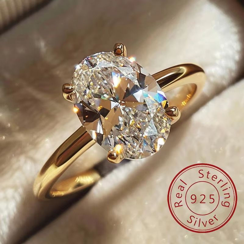 Gorgeous 925 Sterling Silver Oval Zircon Luxury Engagement Wedding Ring For Women