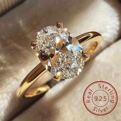 Gorgeous 925 Sterling Silver Oval Zircon Luxury Engagement Wedding Ring For Women
