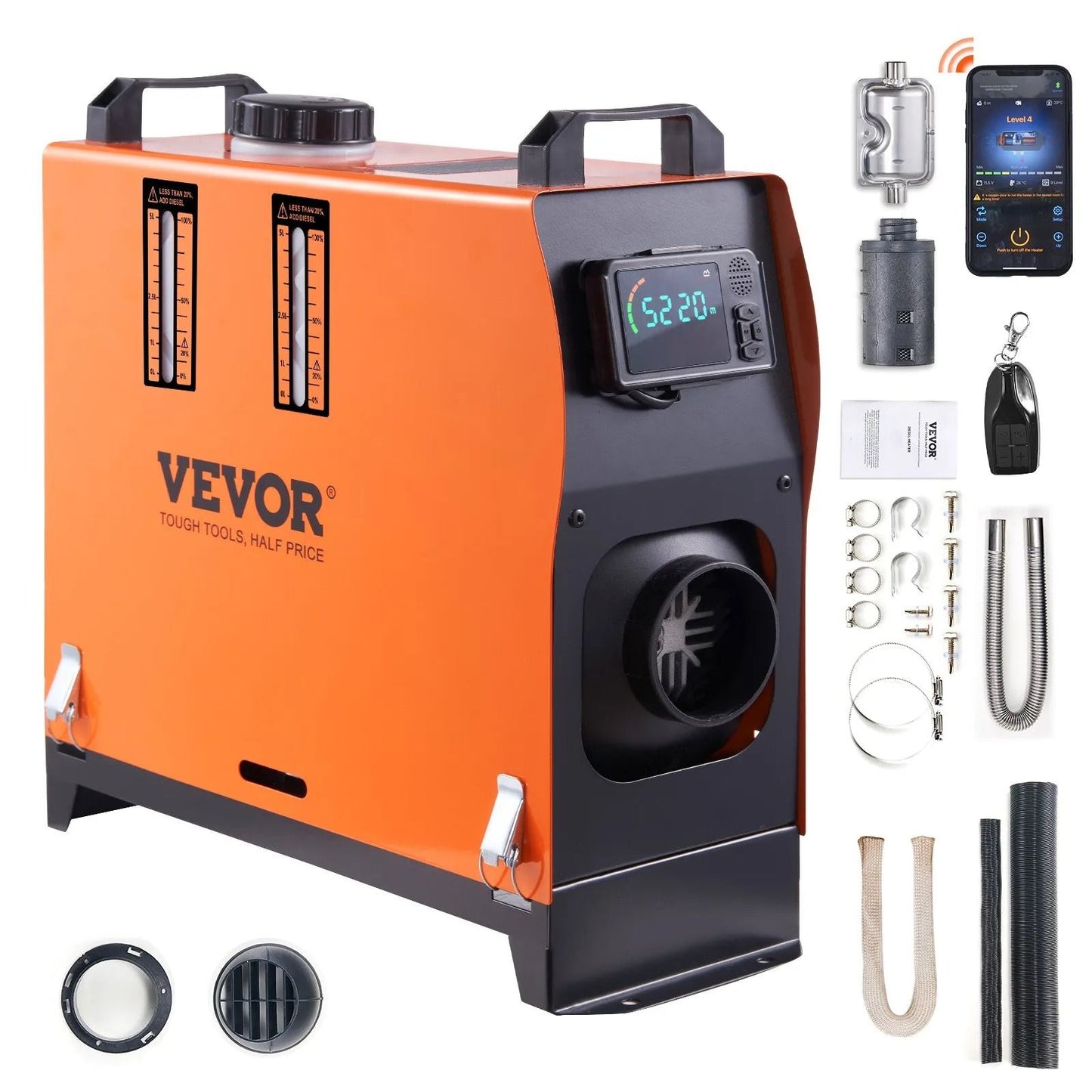 Portable Diesel Air Heater, Bluetooth App Control, All in One Heater with LCD, Remote, and Altitude Adjustment