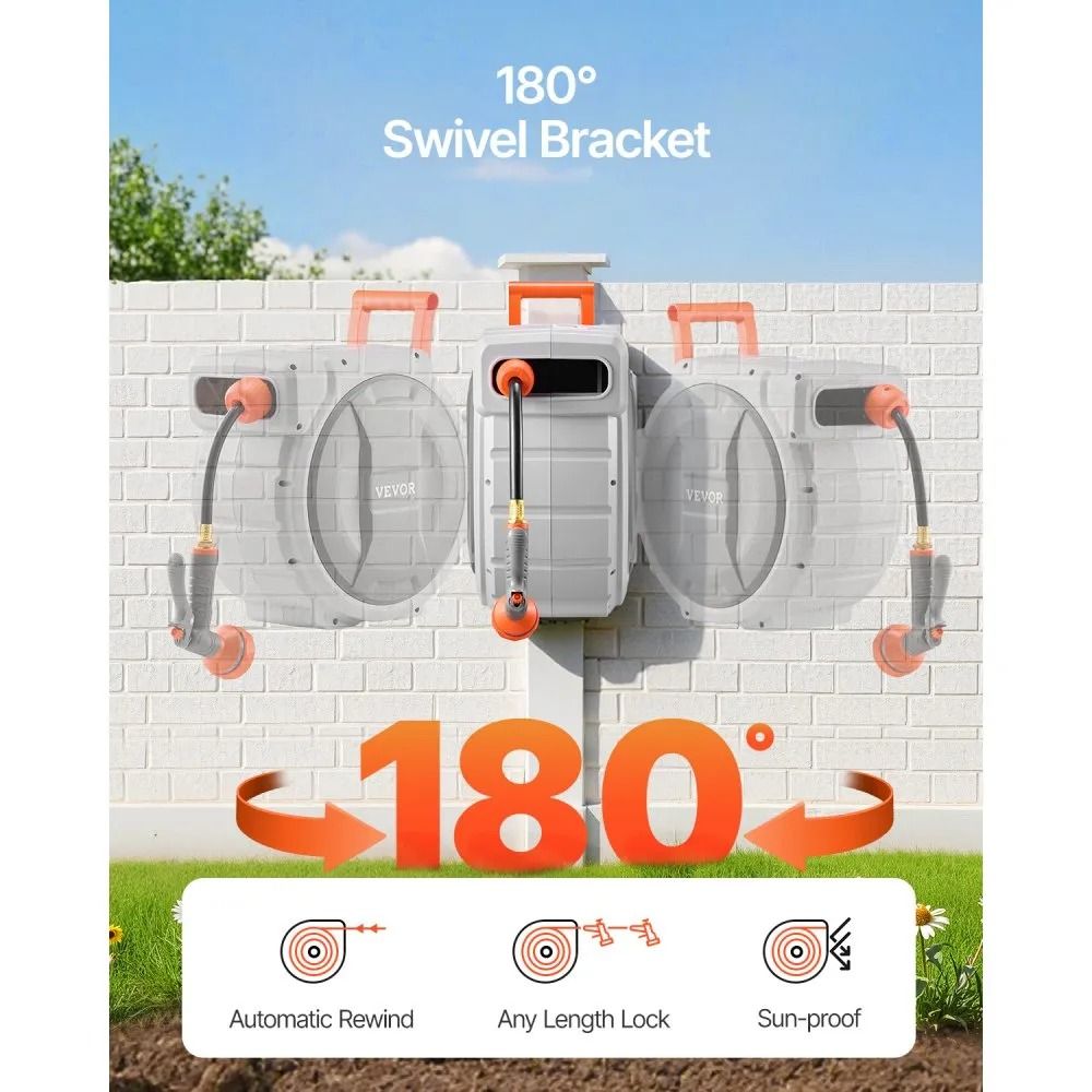 Heavy Duty Retractable Garden Hose Reel Wall Mounted Hose Reel With Patterns Nozzle Upgraded Slow R 2