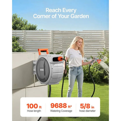 Heavy Duty Retractable Garden Hose Reel Wall Mounted Hose Reel With Patterns Nozzle Upgraded Slow R 1