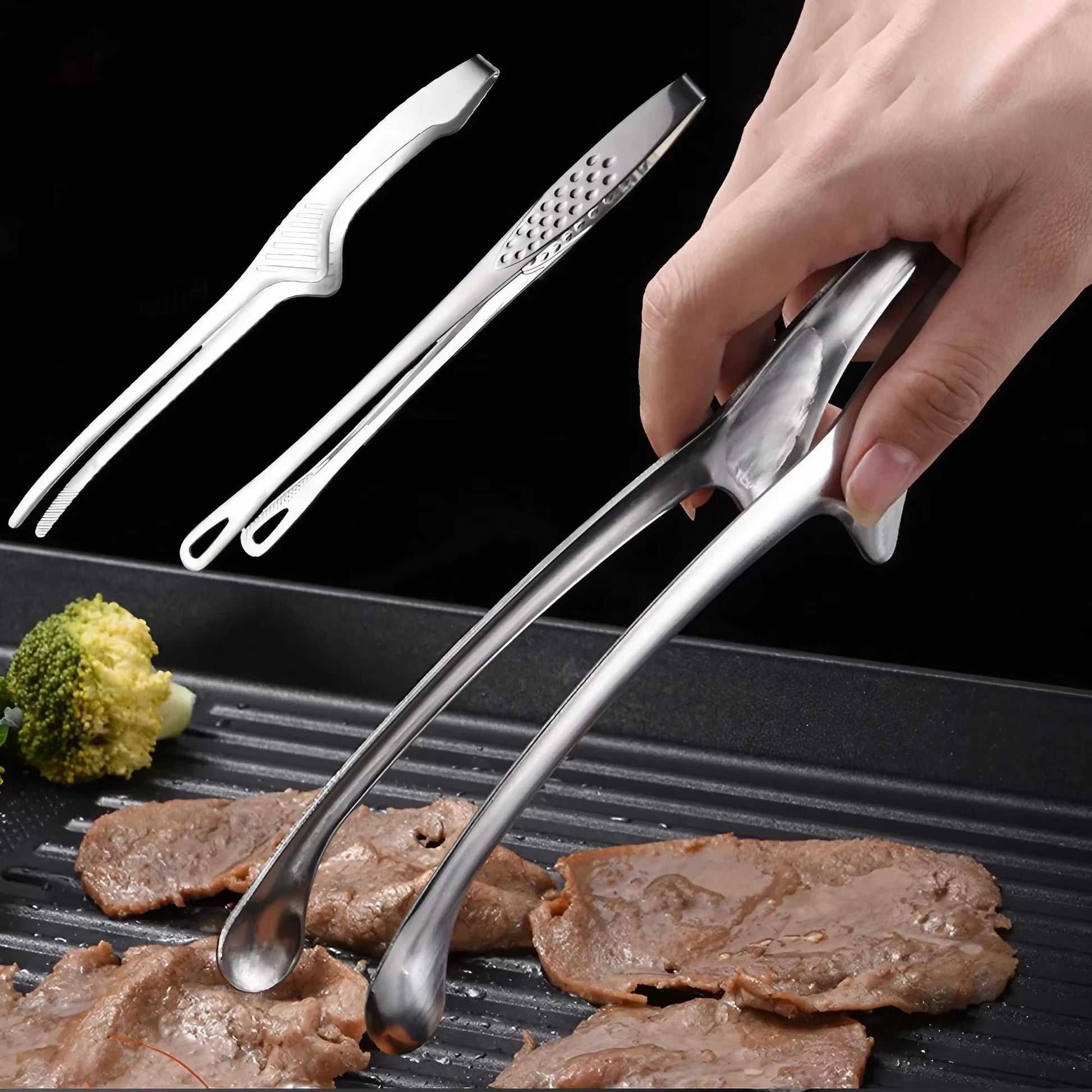 Stainless Steel Food Tongs, Long Handle Kitchen Cooking Tools, Non-Slip Barbecue Tongs, Steak Tongs, Kitchen Accessories