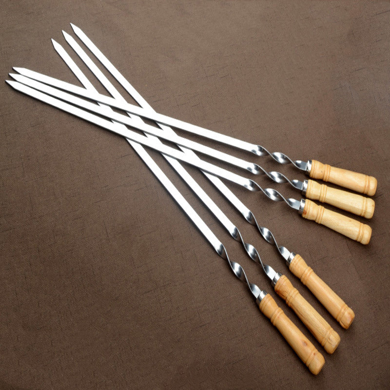 Large Barbecue Skewer, Stainless Steel BBQ Kebab Stick, Reusable Wooden Handle Grill Tool for Outdoor Cooking, Camping