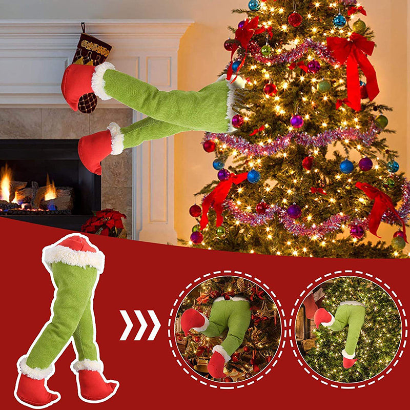 Green Red Santa Claus Legs Christmas Ornament, Winter Home Party Decor, Merry Xmas New Year Celebration Decoration Suppl