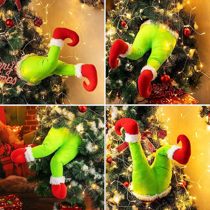 Green Red Santa Claus Legs Christmas Ornament, Winter Home Party Decor, Merry Xmas New Year Celebration Decoration Suppl