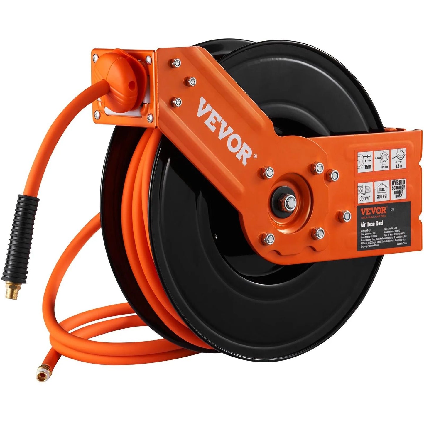 Hybrid Air Hose Reel Retractable Air Compressor Hose Wall Ceiling Mount Heavy Duty Double Arm Steel 9