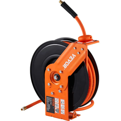 Hybrid Air Hose Reel Retractable Air Compressor Hose Wall Ceiling Mount Heavy Duty Double Arm Steel 8